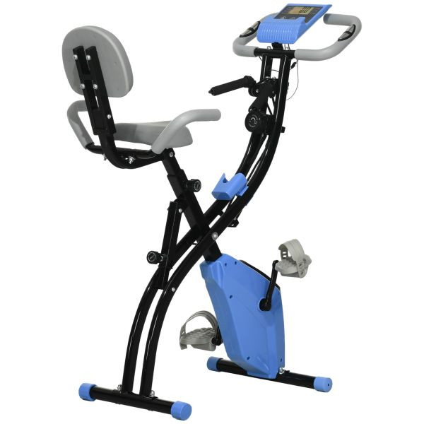 HOMCOM Heimtrainer 2-in-1 Fahrradtrainer LCD-Display klappbarer Hometrainer Trimmrad mit 8 stufig Blau+Grau 97x51x115 cm, A90-196LB