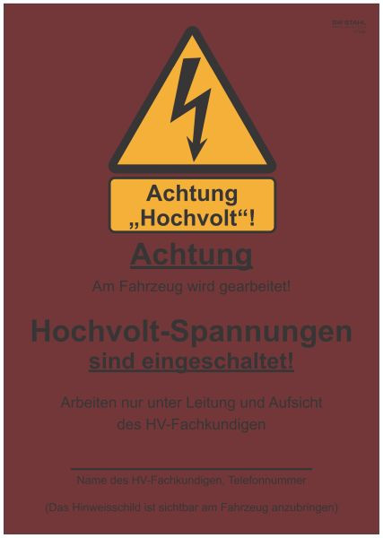 SW-Stahl Hinweisschild „Hochvolt-Spannung eingeschaltet“, 07336L