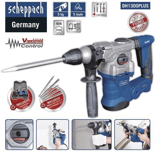 Scheppach Bohrhammer DH1300PLUS, Schlagkraft 5 Joule, 5907902901