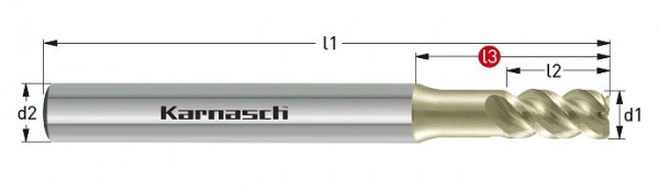 Karnasch VHM-Schaftfräser mit Eckenradius d= 8,0 / r= 2,0 / L2= 16 / L3= 27 Tcx³ Schaft HA - Goldwin für INOX, 307425080020016