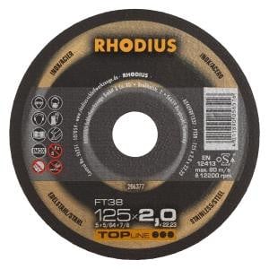 Rhodius TOPline FT 38 Freihandtrennscheibe, Durchmesser [mm]: 125, Stärke [mm]: 3, Bohrung [mm]: 22.23, VE: 25 Stück, 203886