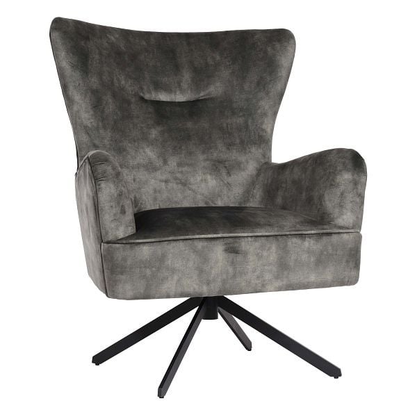 Mendler Lounge-Sessel HWC-L63, Cocktailsessel Polstersessel Relaxsessel, drehbar, vintage Samt Metall, grau-grün, 117262