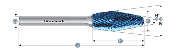 Karnasch Hartmetall-Frässtift Blue-Tec beschichtet KEL/WKN d1= 12,0 / l2= 32 / d2= 6 / l1= 77mm Combi+Form, 116056100