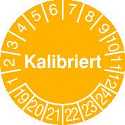 SafetyMarking Prüfplakette - mit Jahresfarbe, Kalibriert, Prüfzeitraum: 19-24, Ø 1,5 cm, Folie, selbstklebend, VE: 40 Stück/Bogen, 30.0778-19-24