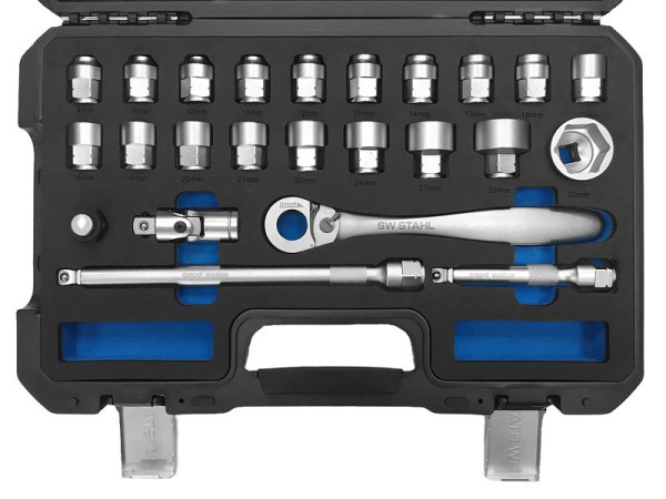 SW-Stahl Steckschlüsselsatz, 1/2", Low Profile, 24-teilig, 07625L