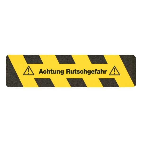 m2 Antirutschbelag Warnmarkierung schwarz/gelb Text "Achtung Rutschgefahr" Streifen 150x610mm, M111500610