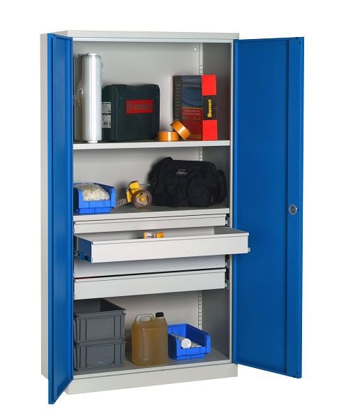 SOFAME ausgestatteter Werkstattschrank 1000x500x1950mm, 1 Teleskopschublade 65 + 3 Teleskopschubladen 100 + 4 Fachböden, Himmelblau, W030090017GCBI