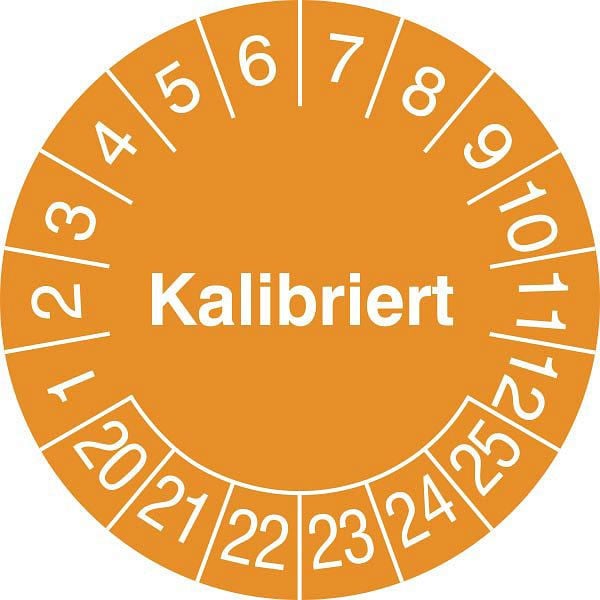 SafetyMarking Prüfplakette - mit Jahresfarbe, Kalibriert, Prüfzeitraum: 20-25, Ø 1,5 cm, Folie, selbstklebend, VE: 40 Stück/Bogen, 30.0778-20-25