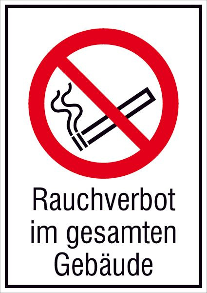 SafetyMarking Verbots-Kombischild, Rauchverbot im gesamten Gebäude, BxH 13,1x18,5 cm, Folie, selbstklebend, 21.A6040