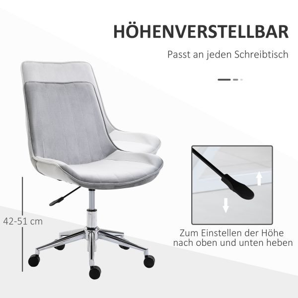 HOMCOM Bürostuhl Schreibtischstuhl Drehstuhl drehbar Höhenverstellbar 360°, Samtstoff, Grau, 52,5 x 60 x 82-91 cm, 836-134