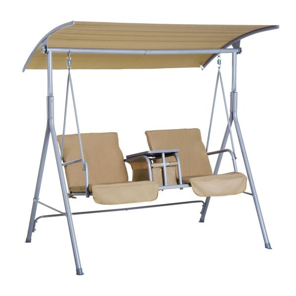 Outsunny Hollywoodschaukel Gartenschaukel 2-Sitzer mit Sonnendach Beige/Grau, 84A-057