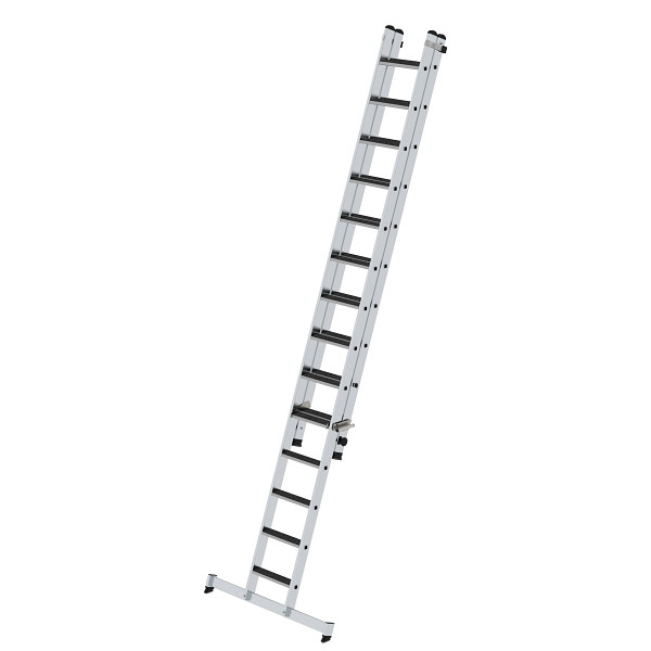 Munk Günzburger Steigtechnik Stufen-Schiebeleiter 2-teilig mit nivello-Traverse und clip-step R13 1x14 + 1x10, 040679