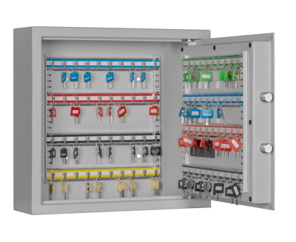 Eichner Schlüsselschrank mit Elektronikschloss, Einrichtung für 80 Schlüsselhaken, 430 x 460 x 130 (HxBxT,mm), Farbe: RAL 7035, 9201-00029