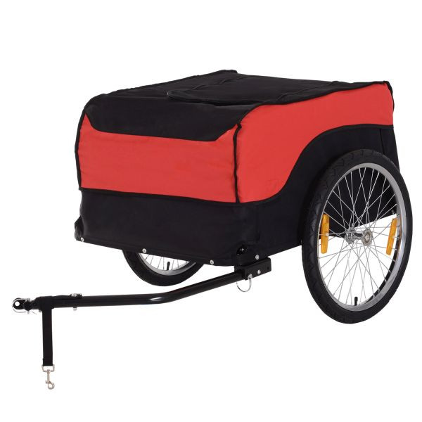 HOMCOM Transportanhänger Lastenanhänger Fahrrad Anhänge Lasten-Fahrradanhänger CargoTrailer (Rot-Schwarz), 120401-002