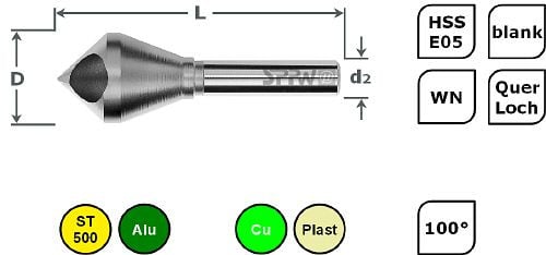 SPPW Querlochsenker HSS-E05 100° WN Bereich: 04-09 L: 44 Ø10, 1530101000