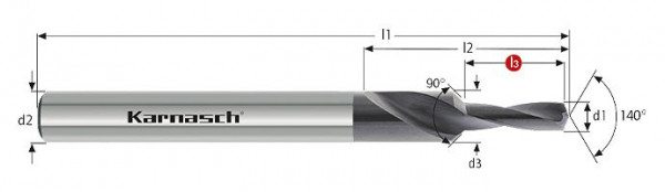 Karnasch VHM-Mehrfasen-Stufenbohrer ohne IK M 12 / L3= 30,0 mm DVC-X2, 22047112