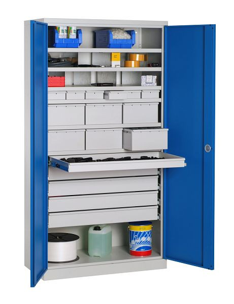 SOFAME ausgestatteter Werkstattschrank 1000x500x1950mm, 6 Schubladen + 6 Schubladen + 1 Schublade + 4 Schubladen + 6 Fachböden, Himmelblau, W030090030GCBI