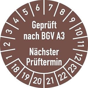 Moedel Prüfplakette Geprüft nach... 2018 - 2023, Folie, Ø 30 mm, VE: 10 Stück/Bogen, 56148