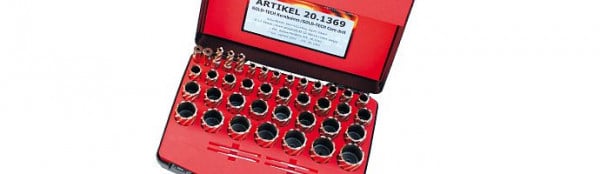 Karnasch Set DELUXE, Hard-Line55 39 Hartmetall-bestückte Kernbohrer: Nutzlänge 55mm, Weldonschaft 19mm, 201369