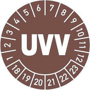 Moedel Prüfplakette UVV 2018 - 2023, Folie, Ø 30 mm, VE: 10 Stück/Bogen, 56077