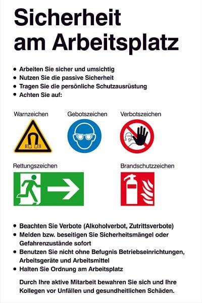 SafetyMarking Aushang - Sicherheitskennzeichnung, Sicherheit am Arbeitsplatz, BxH 48x72 cm, Kunststoff (Hart-PVC), 43.A9511