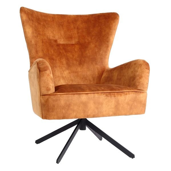 Mendler Lounge-Sessel HWC-L63, Cocktailsessel Polstersessel Relaxsessel, drehbar, vintage Samt Metall, gold-braun, 117263