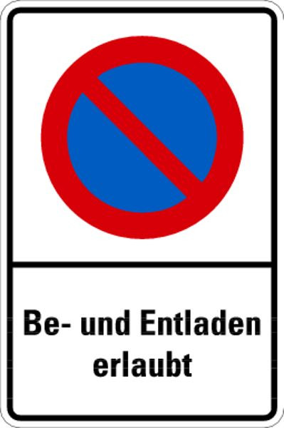 Schilder Klar Parkplatzkennzeichnung Parkverbotsschild Be- und Entladen erlaubt, 400x600x0.6 mm Aluminium geprägt, 1180/54