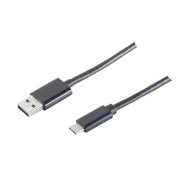 S-Conn USB 3.0 A Stecker auf USB 3.1 C Stecker, hochflexibel, dünn, schwarz, 1m, 14-10006