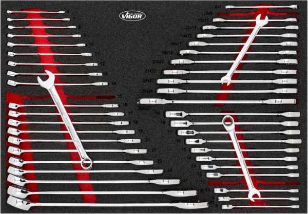 VIGOR Doppel-Maulschlüssel-, Ring-Maulschlüssel-, Ratschen Ring-Maulschlüssel Satz, 45-teilig, 6 x 7 – 30 x 32, 6 – 32 mm, Anzahl Werkzeuge: 45, V6724N