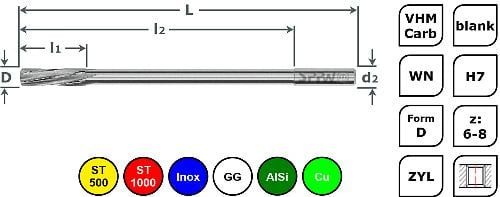 SPPW Maschinenreibahle VHM - Lang WN B L: 175x140x18 Ø9,0 H7, 6131100900