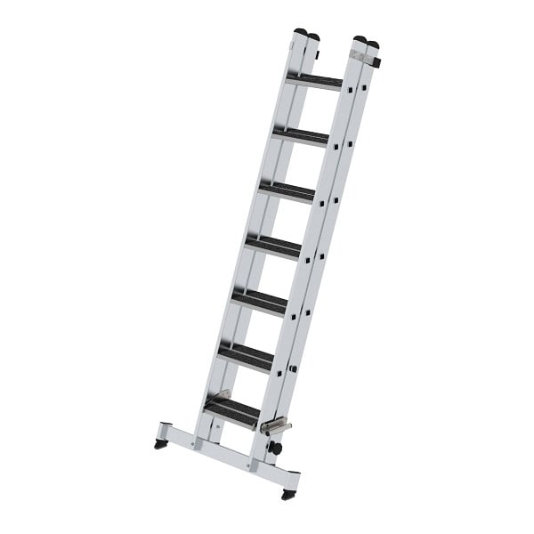 Munk Günzburger Steigtechnik Stufen-Schiebeleiter 2-teilig mit nivello-Traverse und clip-step R13 2x7, 040670