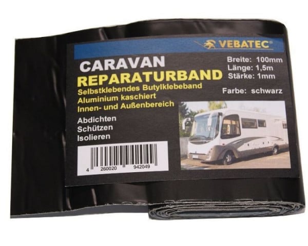 Vebatec Caravan Reparaturband Aluminium, Farbe: schwarz, 100mm x 1,5m, 168