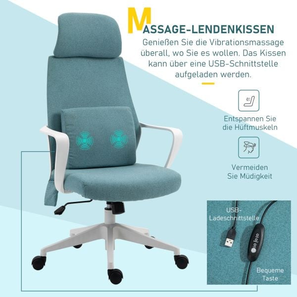 Vinsetto Bürostuhl mit Massagefunktion, höhenverstellbarer Drehstuhl, Nylon Blau, 62 x 60 x 114-122 cm, 921-297BU