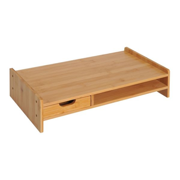 HOMCOM Monitorständer Bildschirmständer Schreibtisch-Organizer Mit Schubladen Natur L49 x B25,5 x H11,5 cm, 920-042