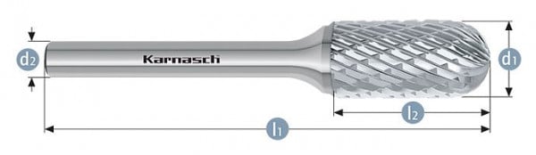 Karnasch Hartmetall-Frässtift unbeschichtet WRC/ HP-3 d1= 3,0 / l2= 30 / d2= 6 / l1= 50mm, VE: 2 Stück, 113021043