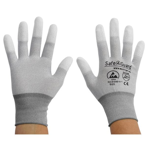 SafeGuard ESD-Handschuh grau/dunkelgrau, Nylon/Carbon beschichtete Fingerkuppen, Größe 2XL, VE: 12 Paar, DSWL36566