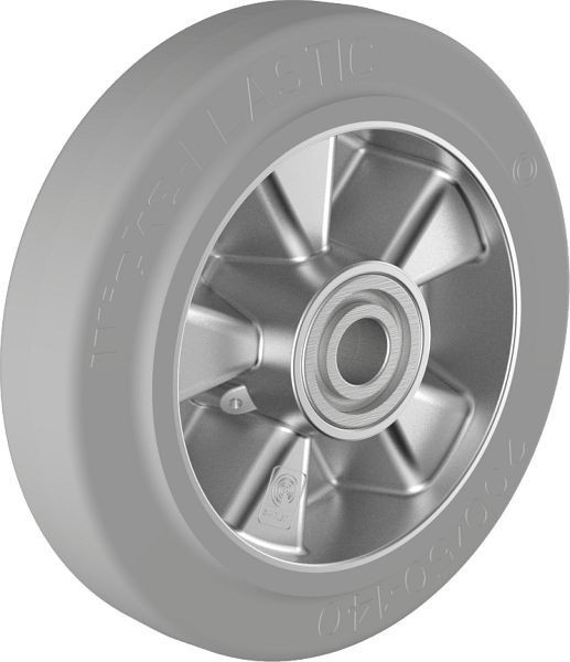 Wicke Schwerlastrad mit grauem, nichtkreidenden Wicke-ELASTIC® Reifen auf hochwertiger Druckgussaluminiumfelge, WE 200/ 50-140/4K, 115259