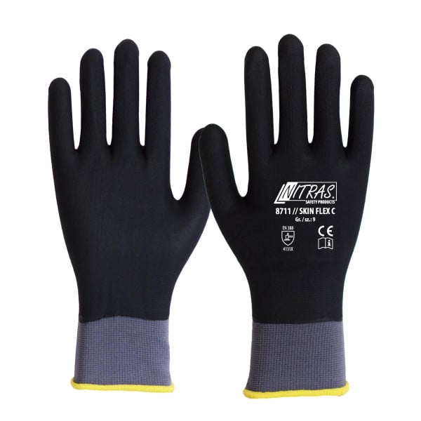 NITRAS SKIN FLEX C, Strickhandschuhe, Spezial-Stretch-Strick, grau, Spezialbeschichtung, schwarz, Größe: 10, VE: 144 Paar, 8711-10