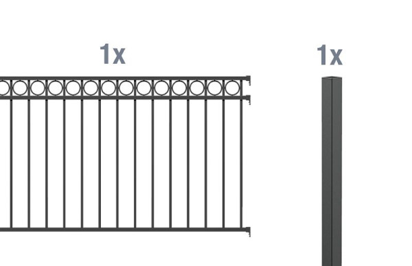 Alberts Zaun-Anbauset Circle, Aluminium, anthrazit kunststoffbeschichtet RAL 7016, zum Einbetonieren, 2 m x 1000 mm, 509545