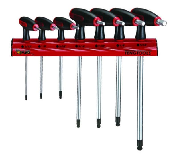 Teng Tools Set mit T-Griff-Kugelspitzen-Sechskantschlüsseln, AF, Wandhalterung, 7 Teile, WRHEX07AF