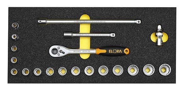 ELORA Steckschlüssel-Satz 3/8", 20-teilig, 6-kant, Modul OMS-21, 0000412101000