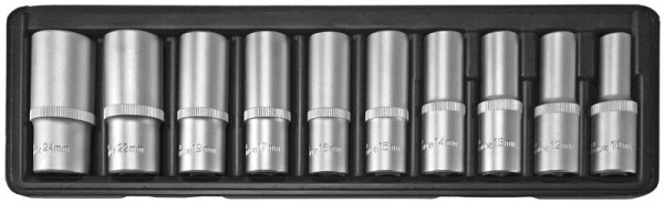 SW-Stahl Steckschlüsseleinsätze, 1/2", 10-24 mm, tief, 10-teilig, 05630L