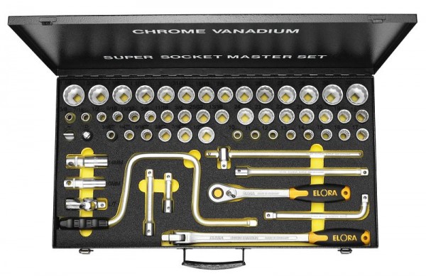 ELORA Steckschlüssel-Satz 1/2", Zwölfkant, 57-teilig mm+af+ww, 770-LSSMF, 0770530702100