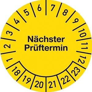 Moedel Prüfplakette Nächster Prüftermin 2018-2023, Folie, Ø 30 mm, VE: 10 Stück/Bogen, 55567