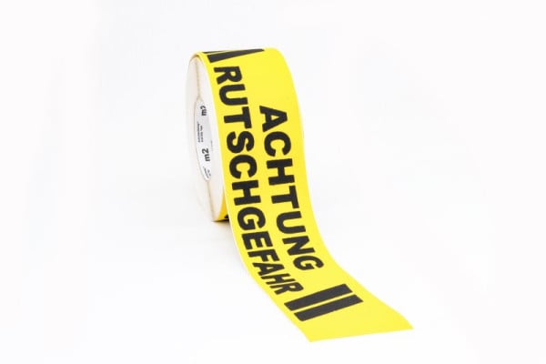m2 Antirutschbelag Warnmarkierung schwarz/gelb mit Text "Achtung Rutschgefahr" Rolle 75mmx18,3m, M11R075183