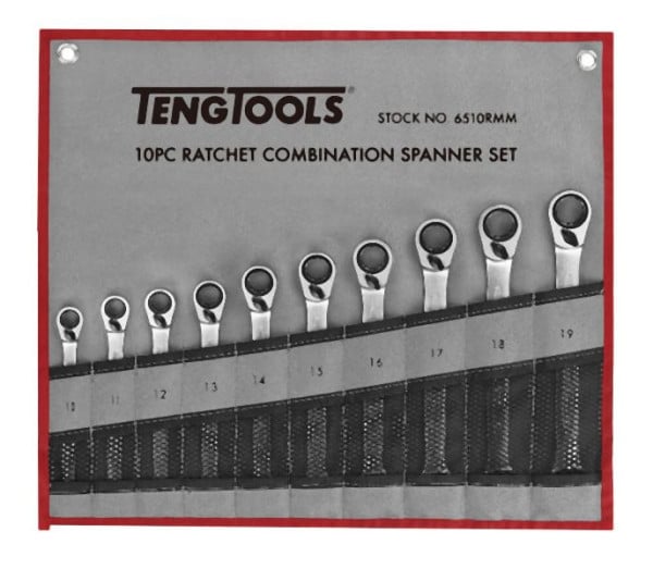 Teng Tools Ratschen-Kombischlüssel-Set R, Werkzeugrolle, 10 Teile, 6510RMM