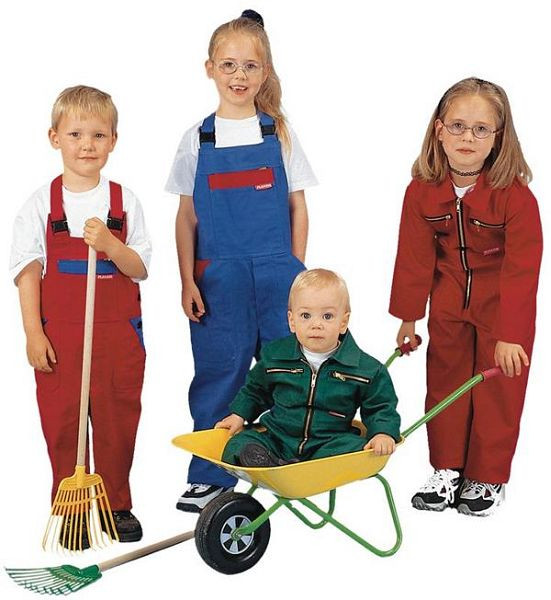 Planam Kinderbekleidung Kinder-Latzhose, kornblumenblau/mittelrot, Größe 98/104, 0164098