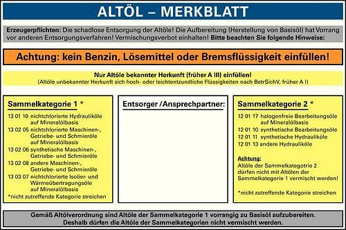 DENIOS Aufkleber "Nur für Altöl" für Kunststofftank, 179322