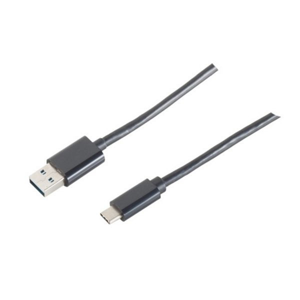 S-Conn USB 2.0 A Stecker auf USB 3.1 C Stecker, hochflexibel, dünn, schwarz, 1m, 14-10005