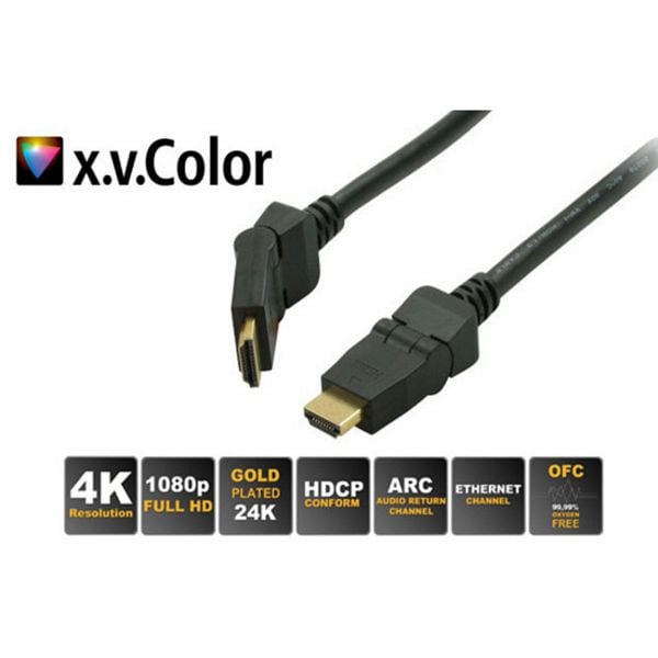 S-Conn HDMI A-Stecker winkelbar auf HDMI A-Stecker winkelbar, vergoldete Kontakte, Full HD, ULTRA HD, 3D, HEAC, 1,0m, 77470-7